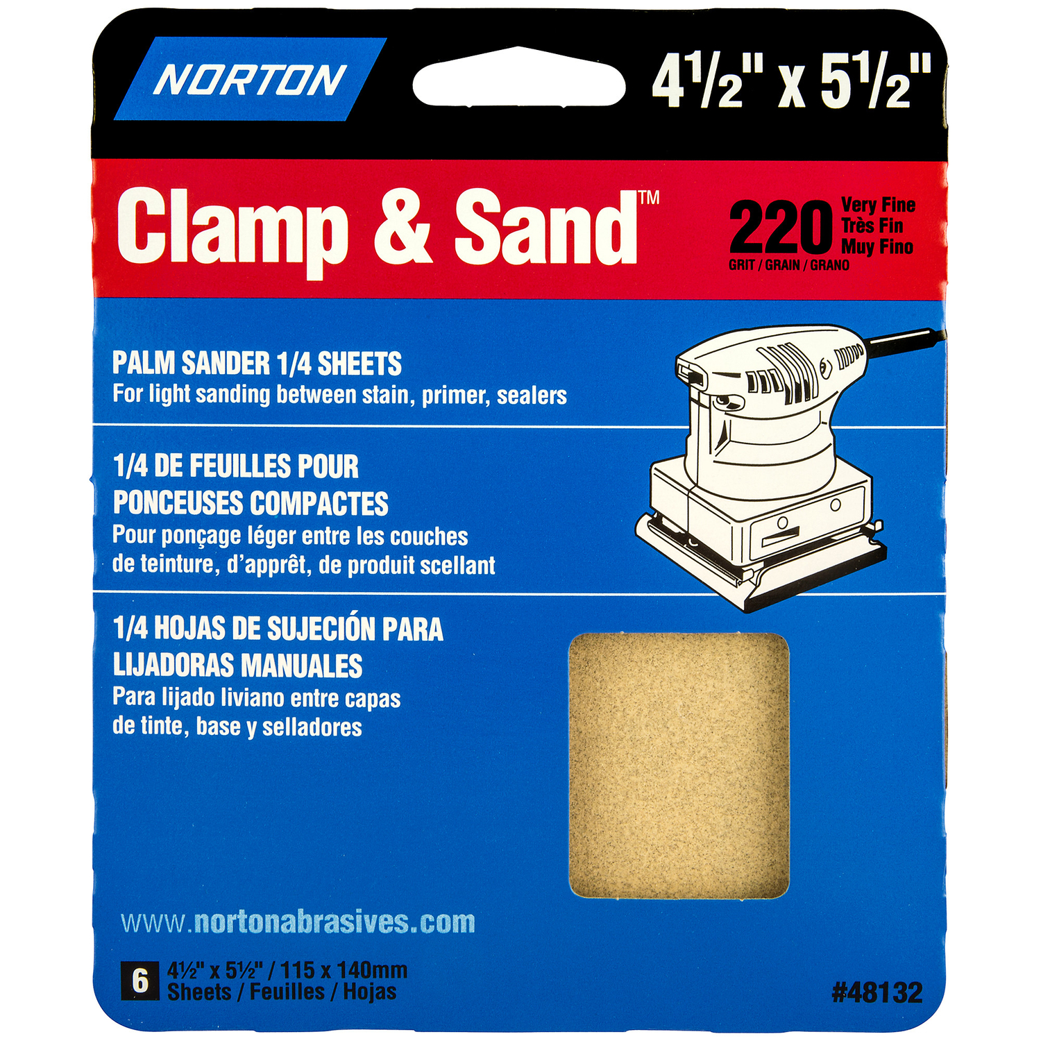 Tool Shop® Clamp-On 4-1/2" x 5-1/2" 220-Grit 1/4 Sheet Sandpaper 25 Pack